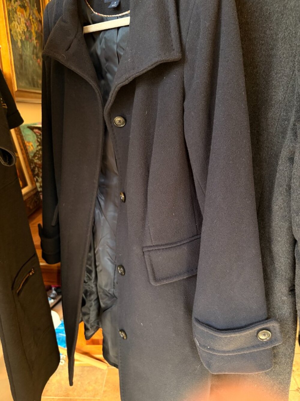 Lands End Long Navy Blue Wool Cashmere Winter Warm Elegant Coat